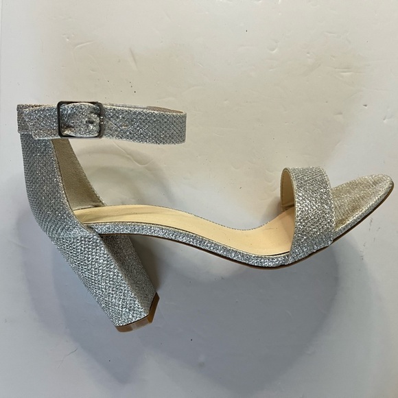DB Studio Silver Glitter Block Heel Ankle Strap Sandals Size 7 - Picture 8 of 10